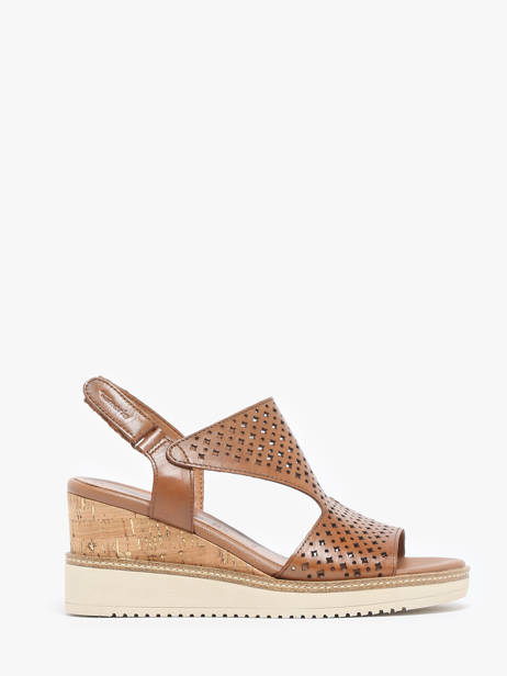 Sandales Talon Compensé En Cuir Tamaris Marron accessoires 42