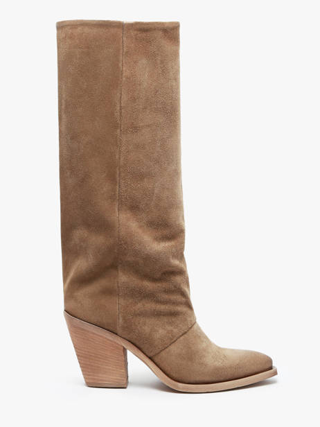 Bottes à Talon Stivali Tubo En Cuir Metisse Beige accessoires Bottes Texan en daim