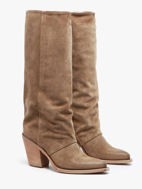 Bottes à Talon Stivali Tubo En Cuir Metisse Beige accessoires Bottes Texan en daim vue secondaire 2