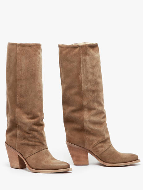 Bottes à Talon Stivali Tubo En Cuir Metisse Beige accessoires Bottes Texan en daim vue secondaire 4