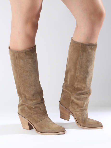Bottes à Talon Stivali Tubo En Cuir Metisse Beige accessoires Bottes Texan en daim vue secondaire 1