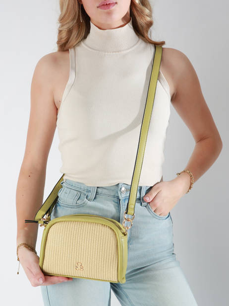 Shoulder Bag Raphia Paper Lulu castagnette Green raphia YAUCOURT other view 1