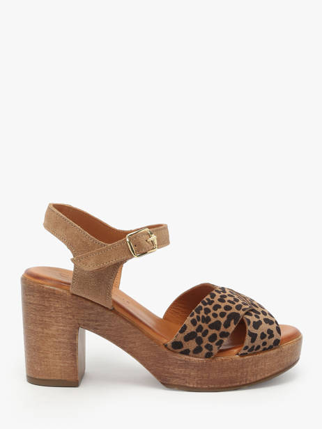 Heeled Sandals Musieges In Leather Coco abricot Brown accessoires V3081J