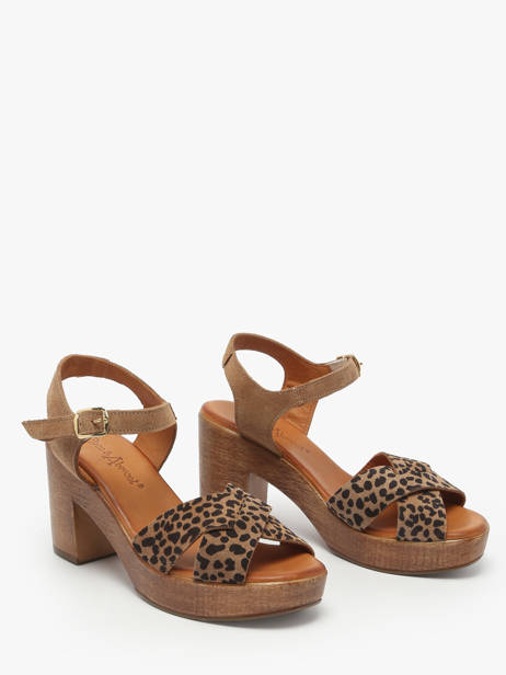 Heeled Sandals Musieges In Leather Coco abricot Brown accessoires V3081J other view 1
