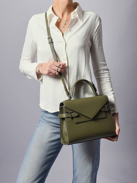 Sac Bandoulière M Double Rabat Emilie Cuir Grainé Le tanneur Vert emily TEMI1014 vue secondaire 1